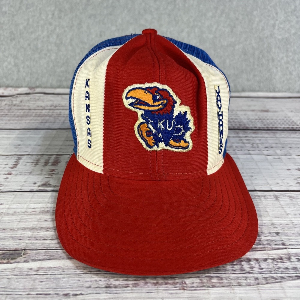 Vintage University Of Kansas Jayhawks Lucky Stripes Hat Cap Trucker Paper Thin